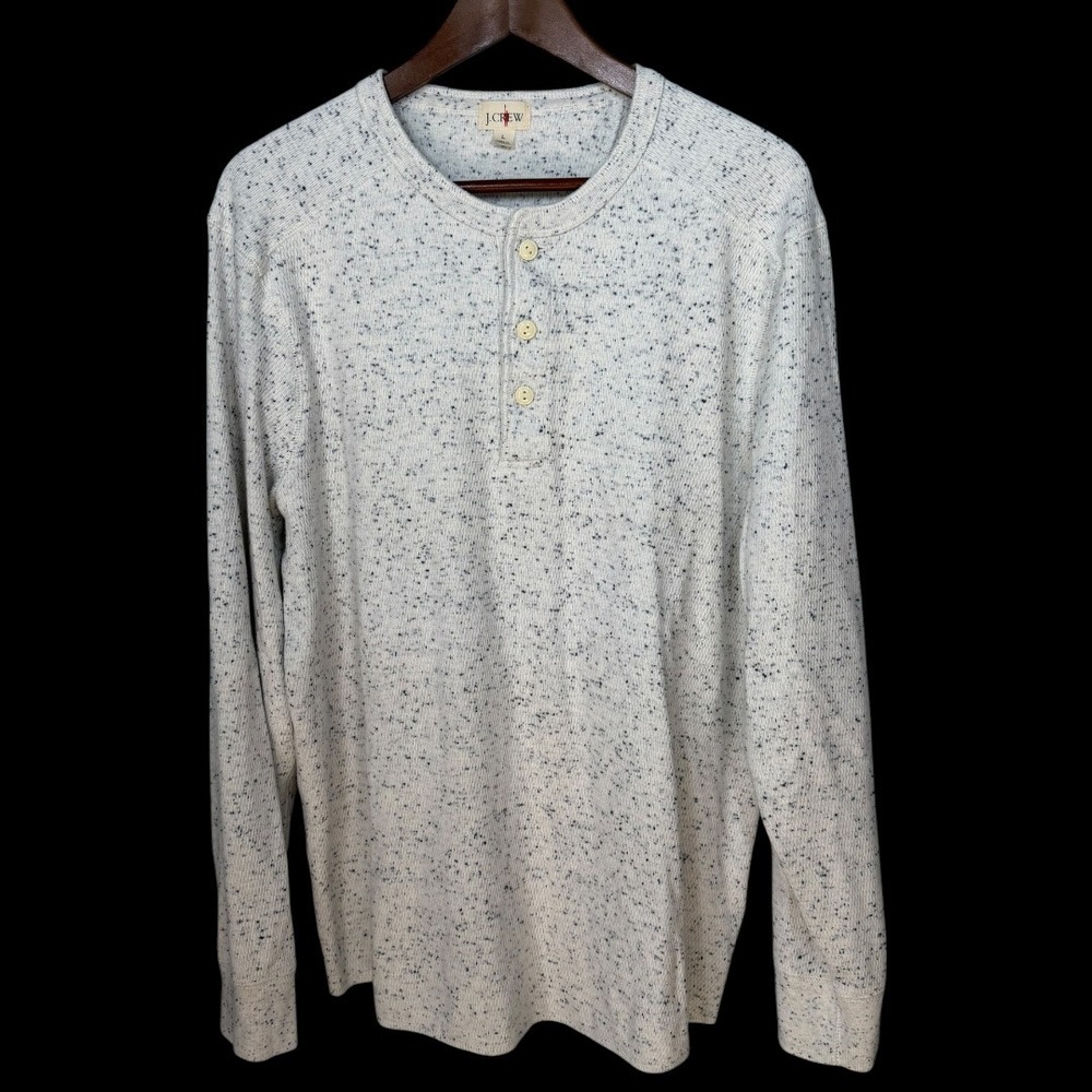J Crew Mens Oarsman Henley Shirt Size L Marled Cotton Base Layer Outdoors